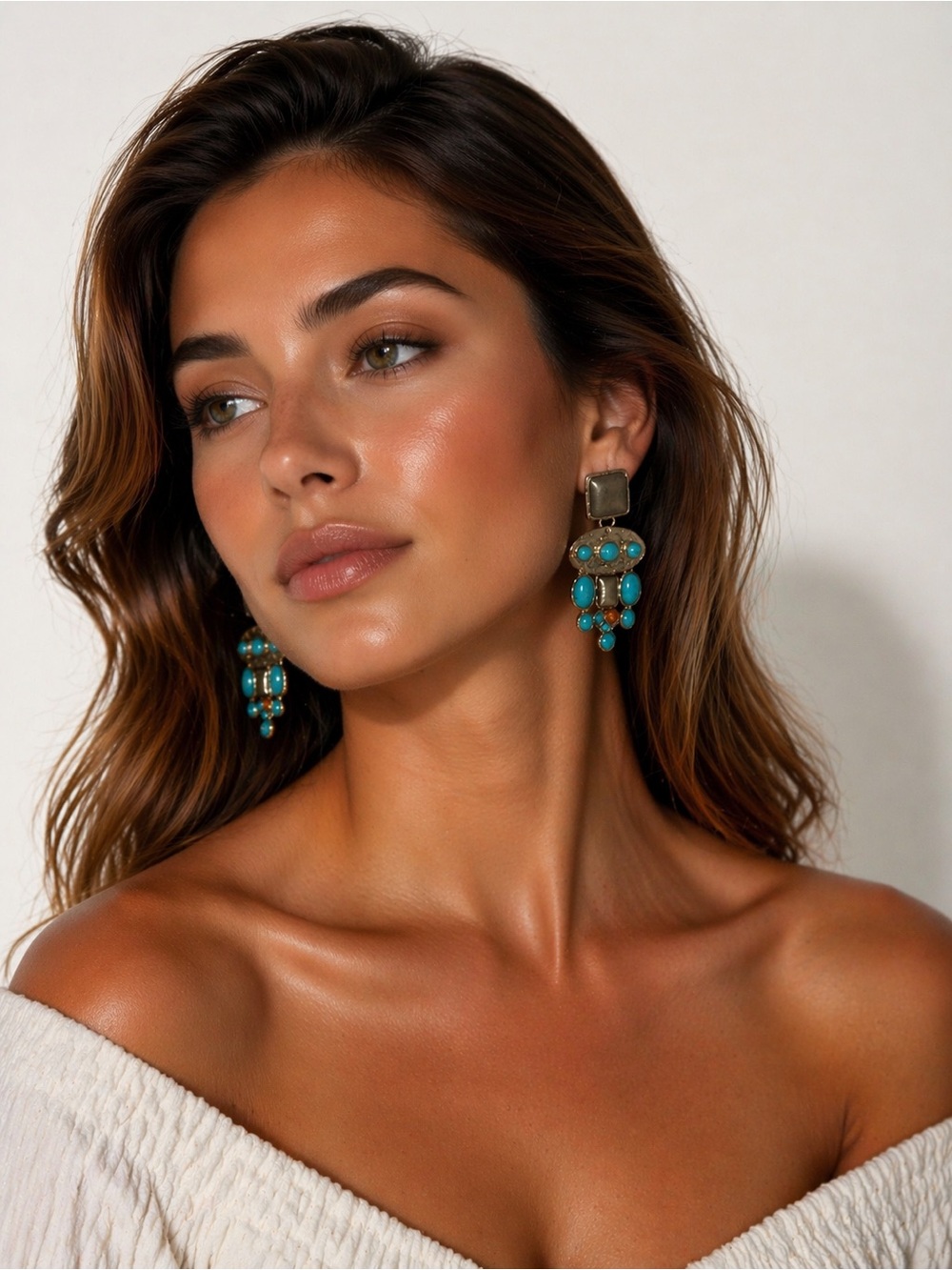 Zara Turquoise Beaded Drop Earrings with Gold Accents